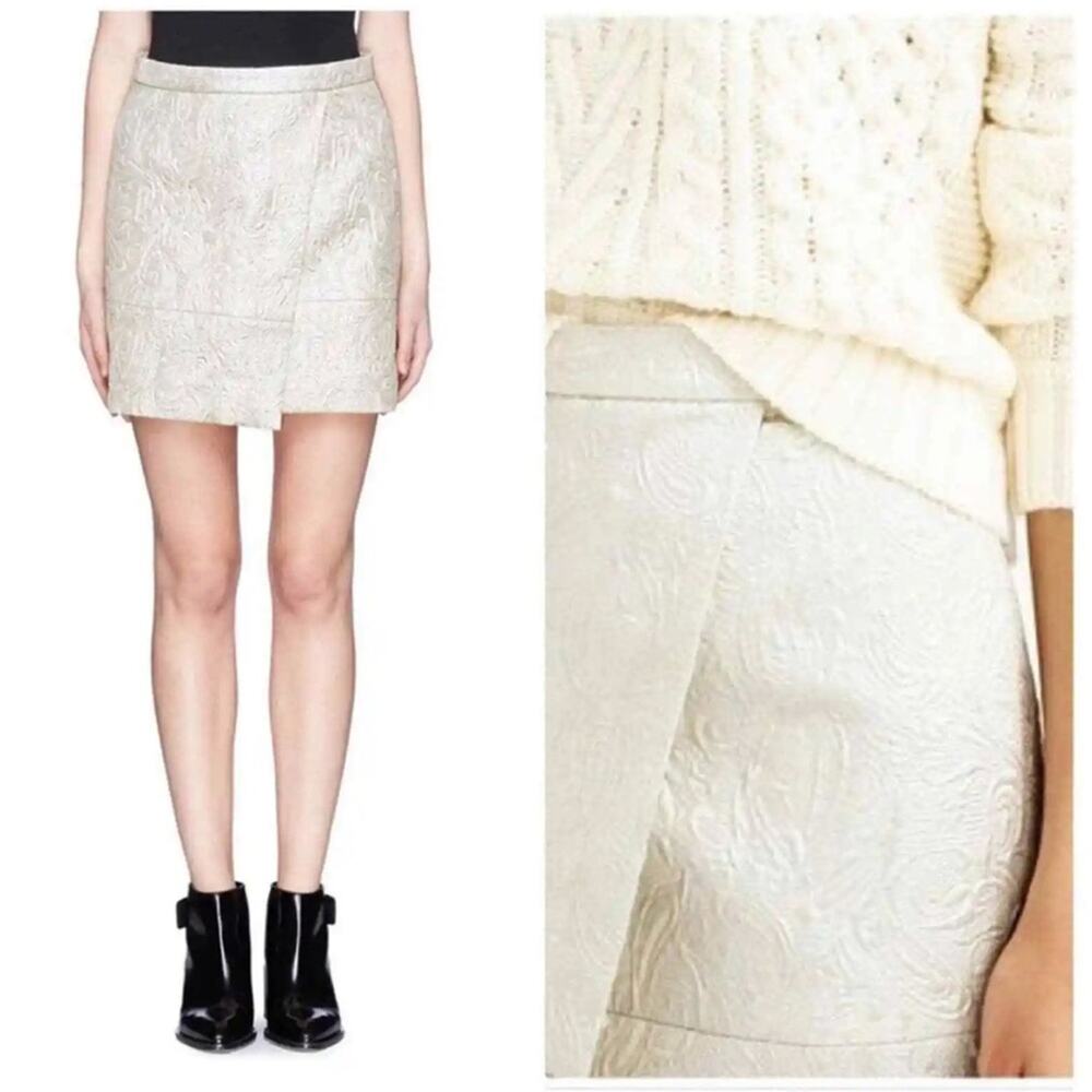 J. Crew Skirt Pearl Metallic Matelasse Origami Faux Wrap Mini Skirt Size 10 NEW